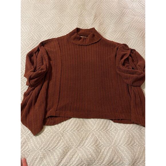 Free People Beach Brown Short Sleeve Moc Neck Poncho Style Boho Sweater Sz XS - Picture 7 of 12